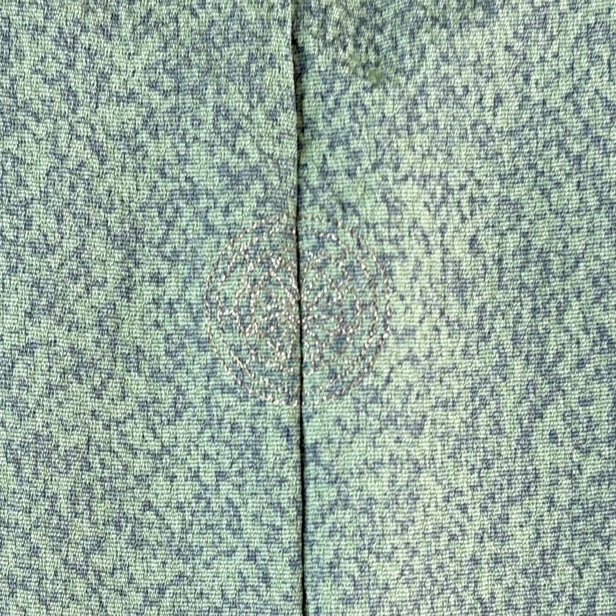  小紋 身丈162 cm 裄丈65.5 M 袷 松井青々 袋帯セット 落款 幾何学 灰緑 正絹 一つ紋 小紋 着物