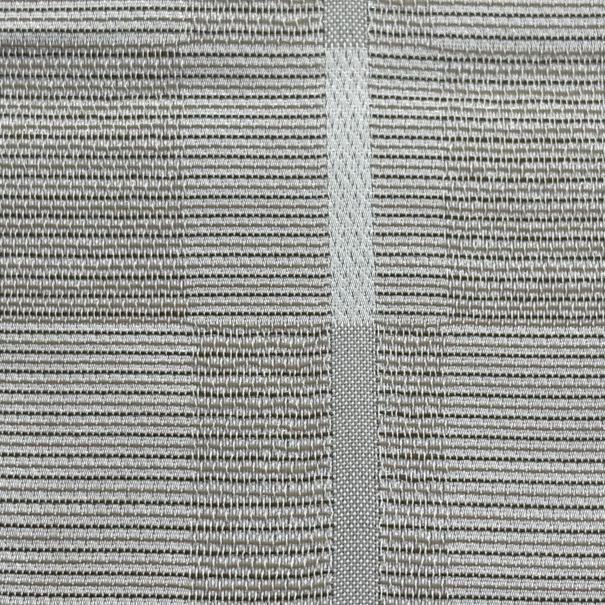 半幅帯 優品 市松 矢羽根 銀通し 灰白 化繊