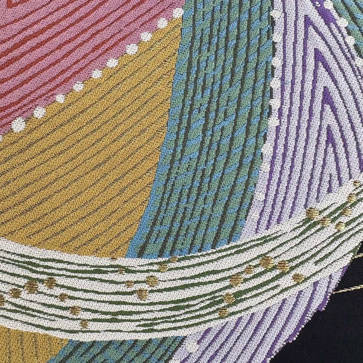 袋帯 秀品 鞠 刺繍 金銀糸 黒 お太鼓柄 正絹