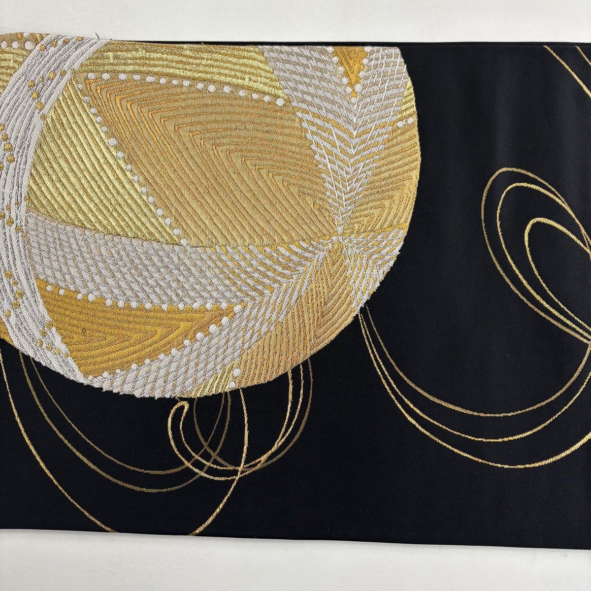  袋帯 秀品 鞠 刺繍 金銀糸 黒 お太鼓柄 正絹 袋帯 帯