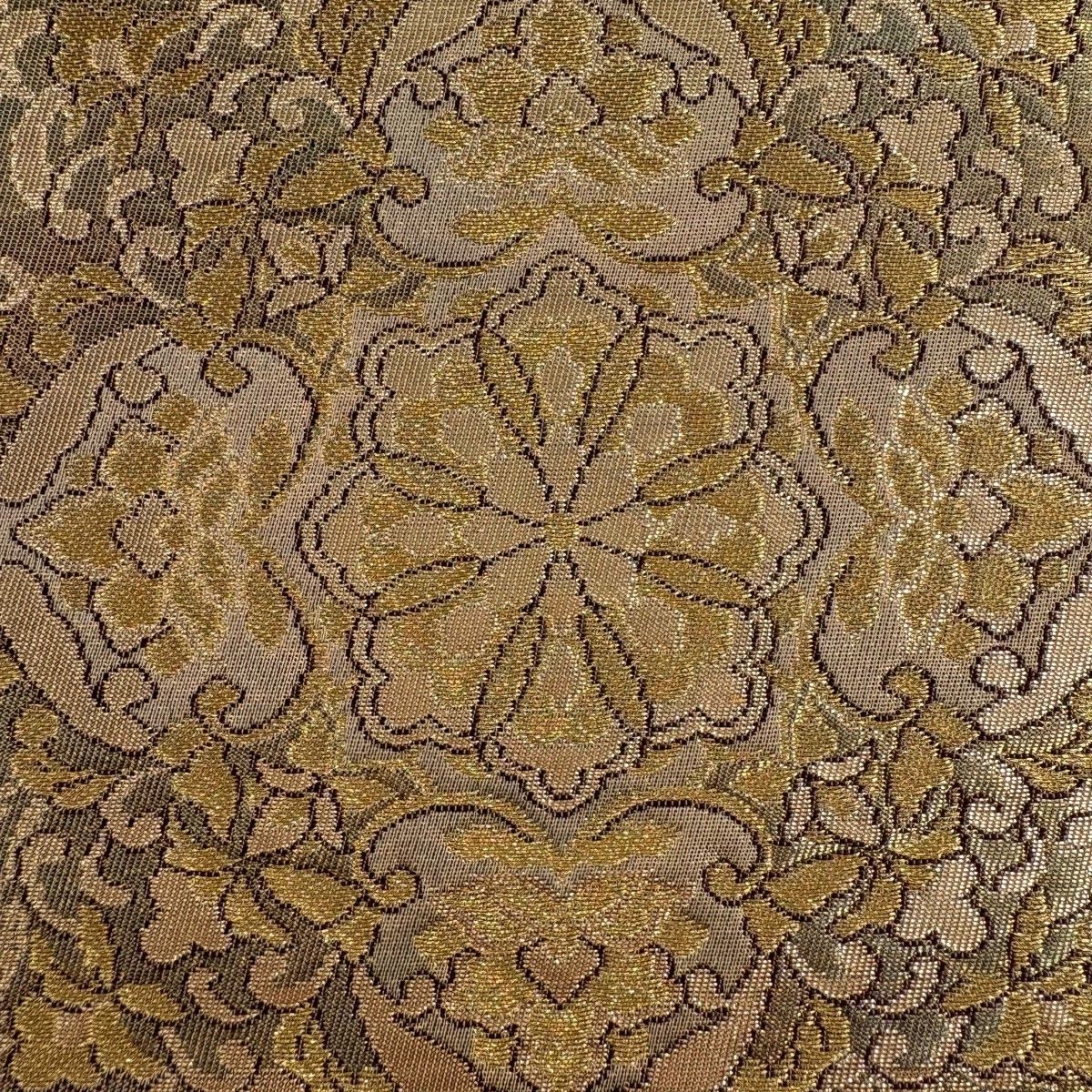 袋帯 秀品 華文 草花 金糸 箔 金茶 六通 正絹