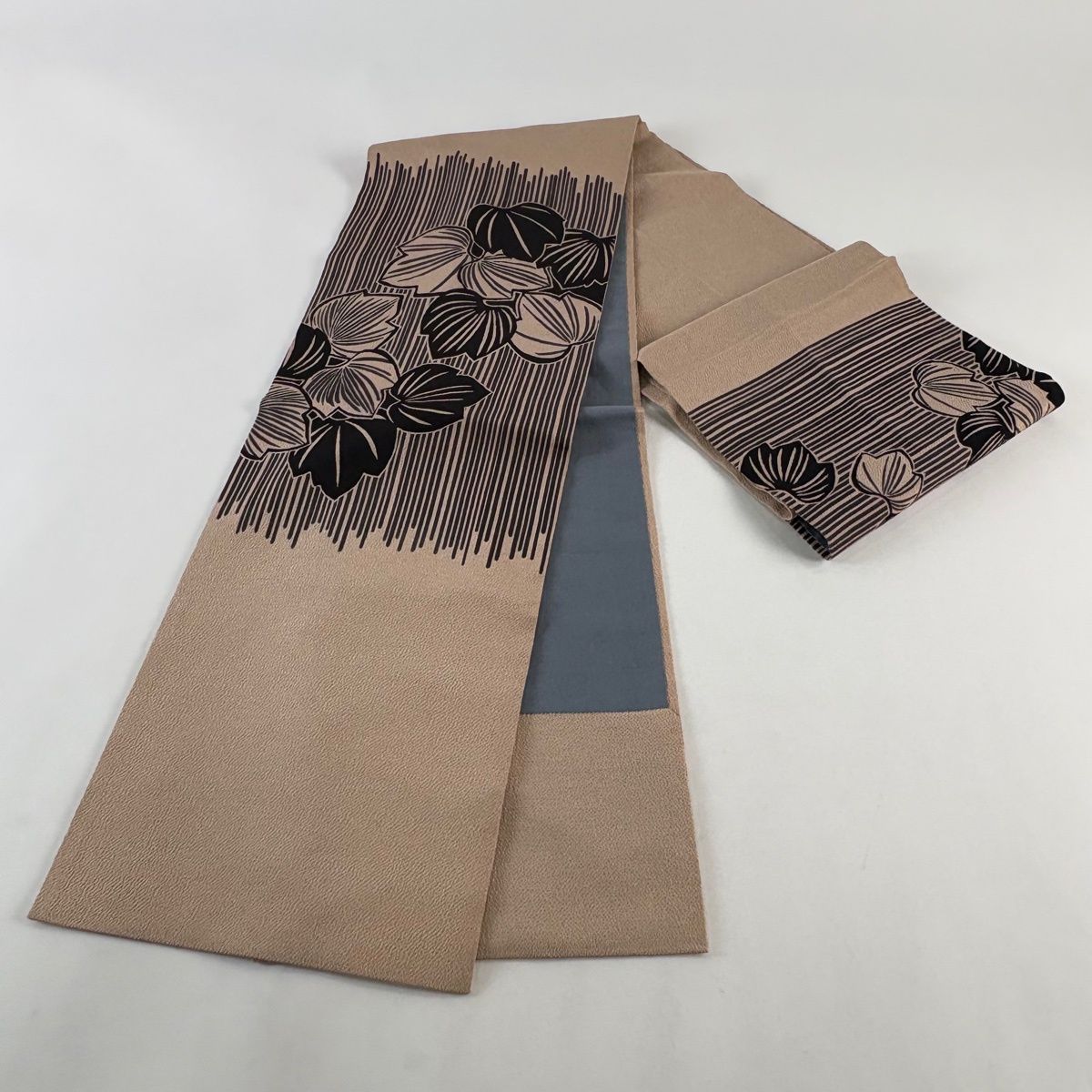  開き名古屋帯 秀品 蔦 縞 縮緬 薄小豆 正絹 名古屋帯 帯