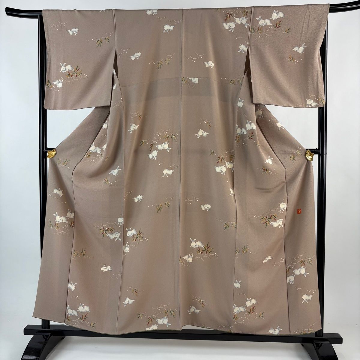 小紋 身丈156cm 裄丈65.5cm M 袷 花井幸子 落款 うさぎ 露芝 鶴めん