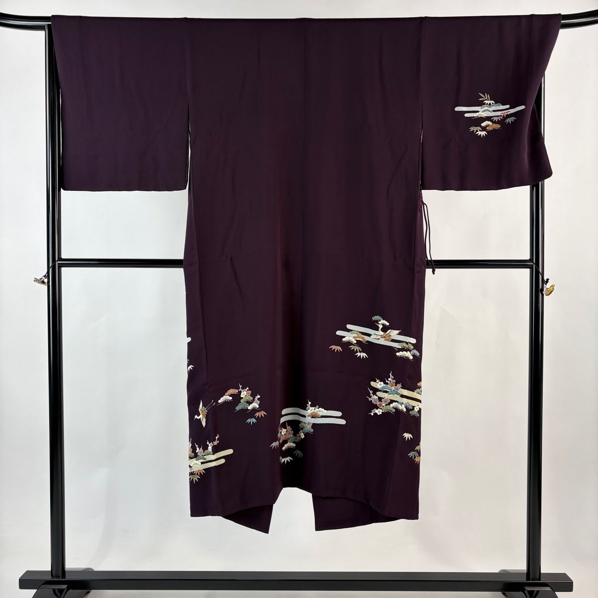 道中着 身丈134 cm 裄丈68 5 L 和装コート 松竹梅 ヱ霞 金糸 刺繍 濃紫 正絹
