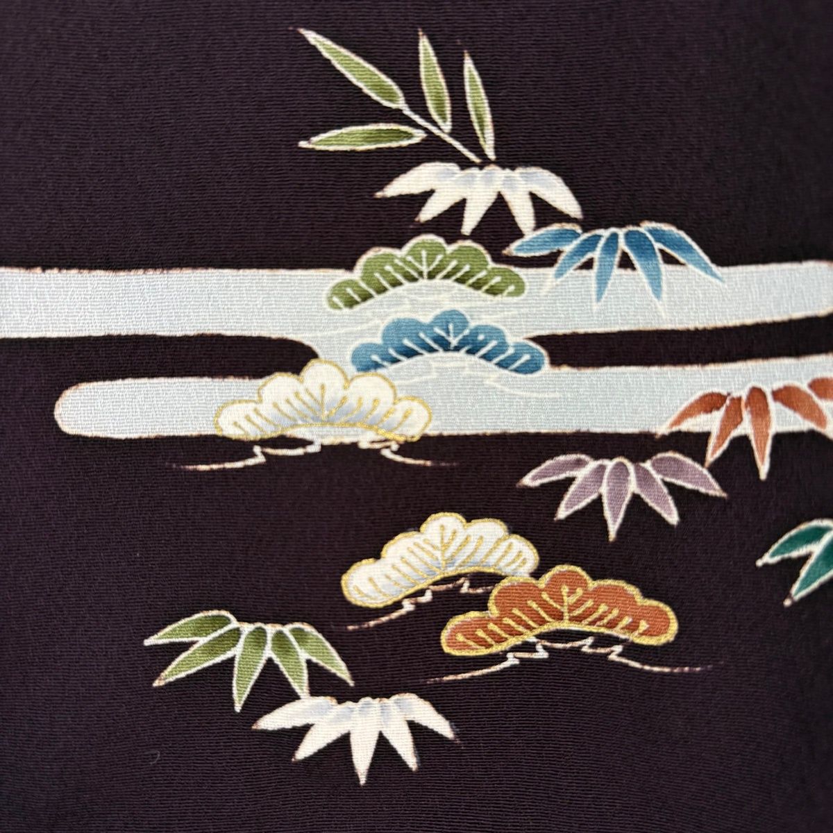  道中着 身丈134 cm 裄丈68.5 L 和装コート 松竹梅 ヱ霞 金糸 刺繍 濃紫 正絹 羽織 着物 浴衣