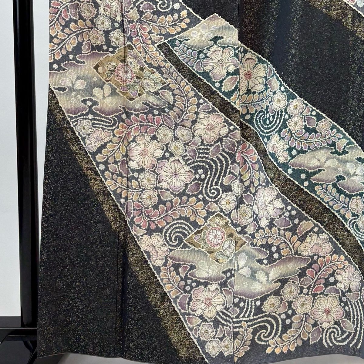 訪問着 身丈165cm 裄丈68cm L 袷 翠山工房 落款 辻が花 金通し 墨色