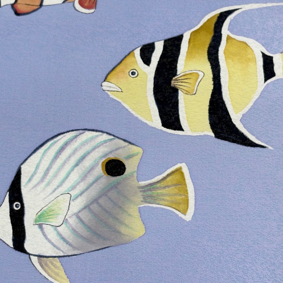 名古屋帯 エンゼルフィッシュ クマノミ 銀糸 ぼかし 水色 正絹