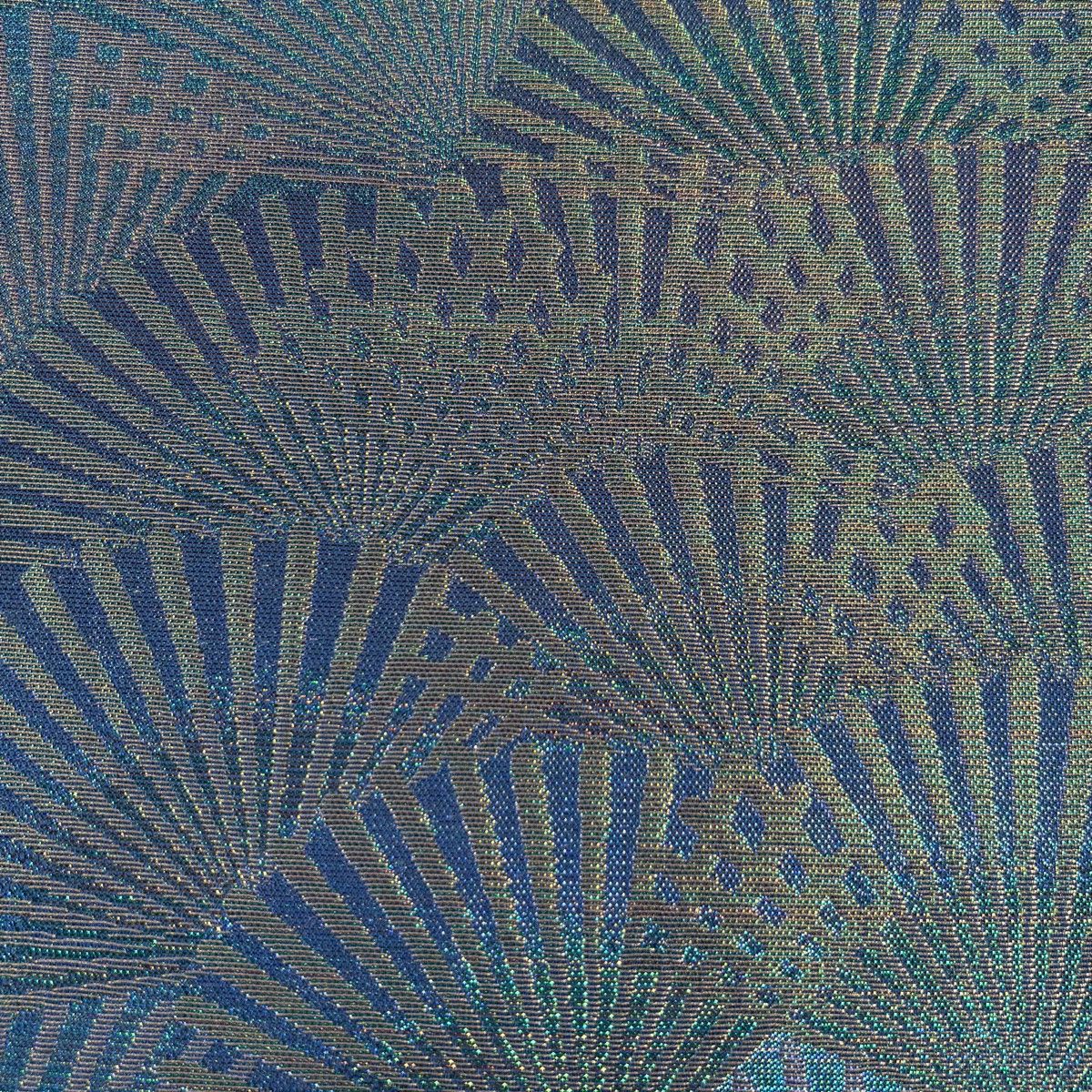 袋帯 佐波理 落款 華祥定 扇 箔 青緑 お太鼓柄 正絹