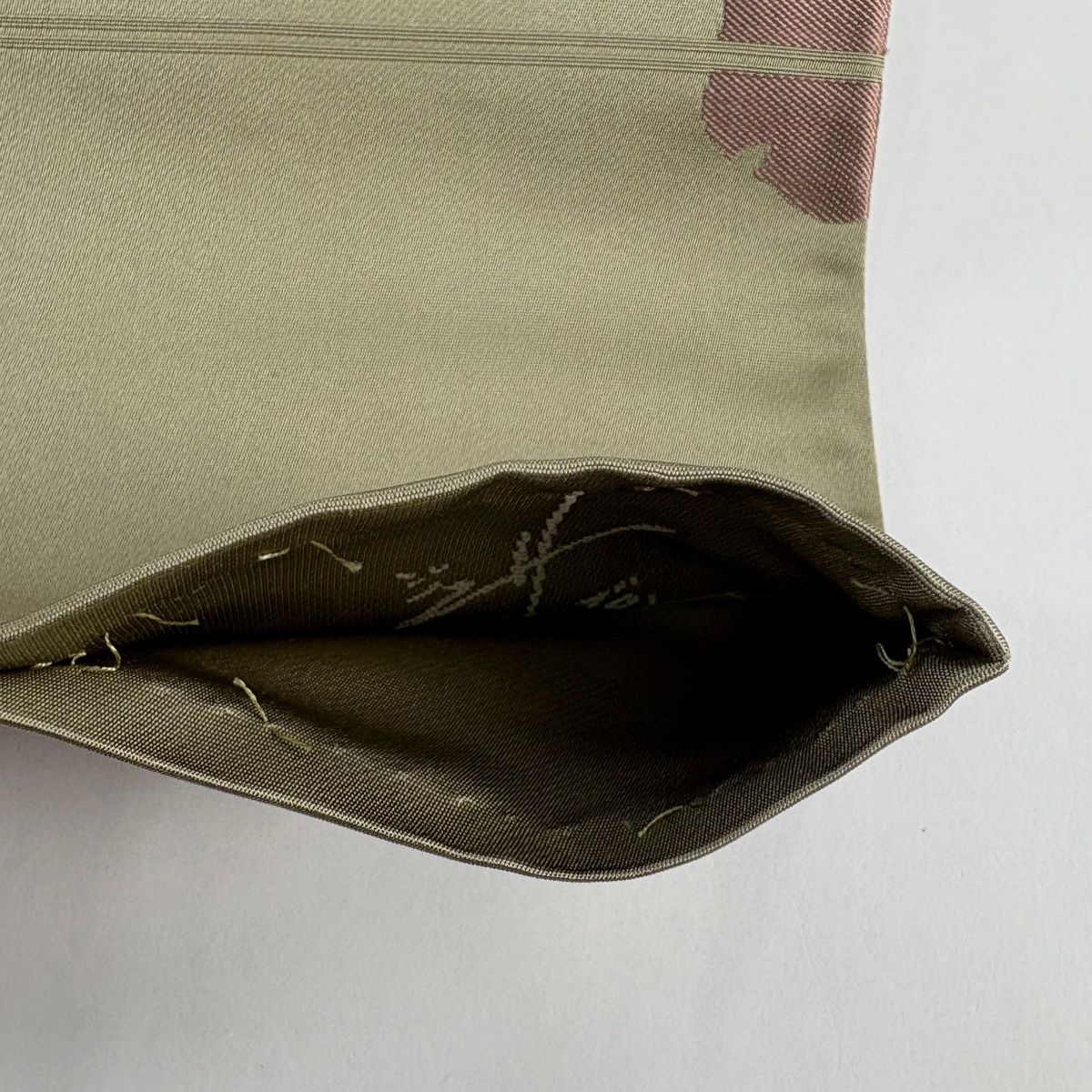  袋帯 辻村ジュサブロー 落款 関西仕立て 桜 花びら 灰緑 六通 正絹 袋帯 帯