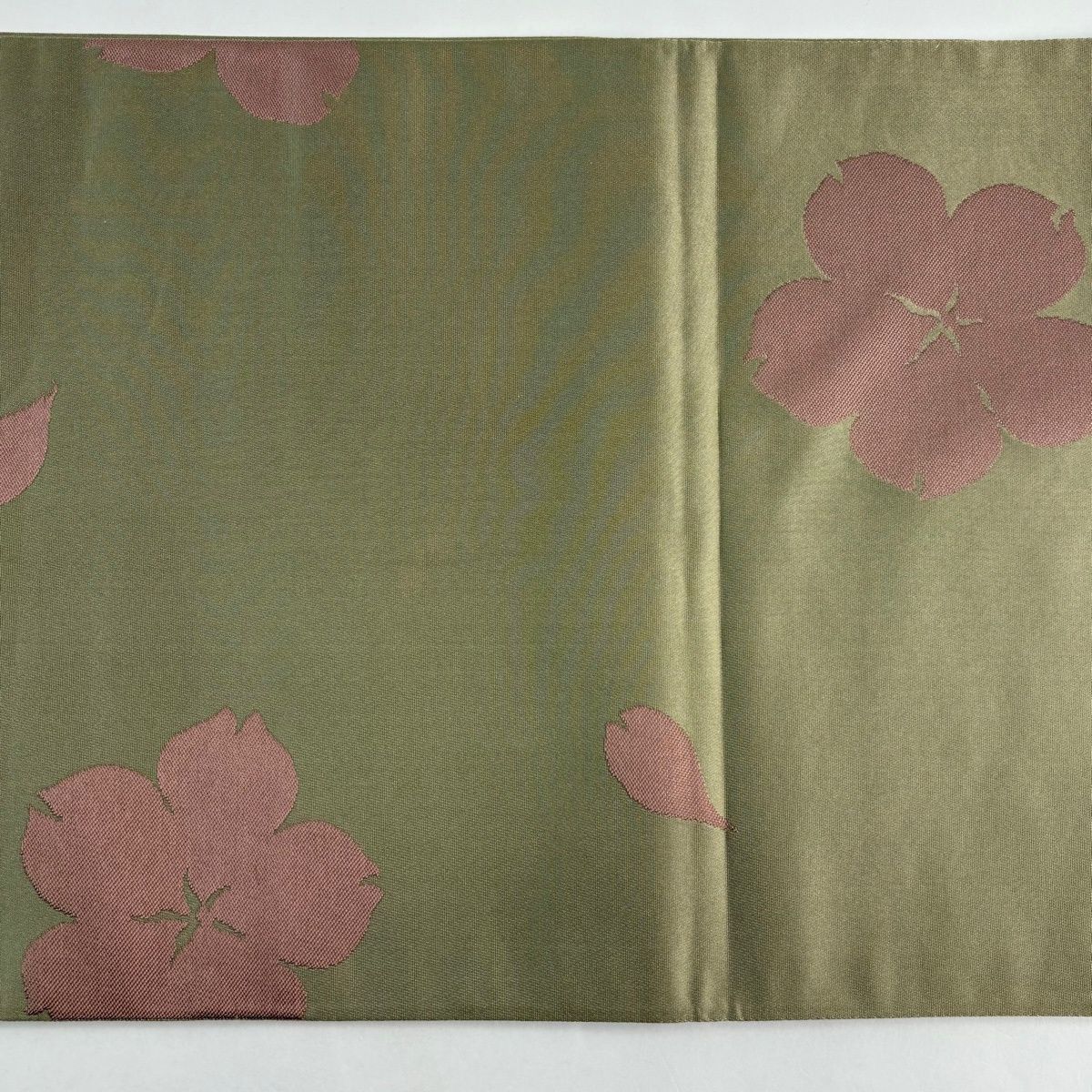 美品】 袋帯 逸品 辻村ジュサブロー 落款 関西仕立て 桜 花びら 灰緑