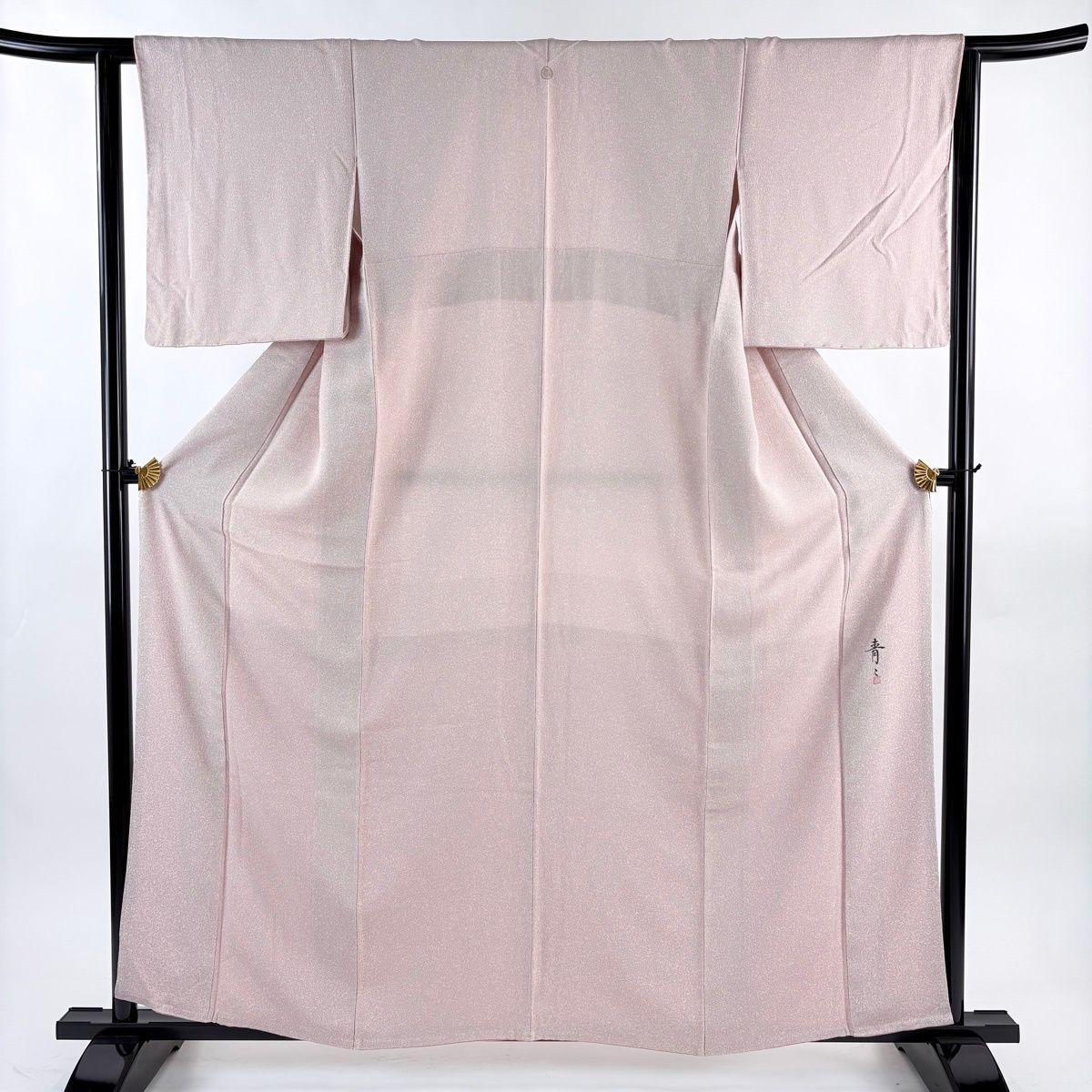 小紋 身丈159 cm 裄丈63.5 S 袷 松井青々 落款 幾何学 薄ピンク 正絹 一つ紋