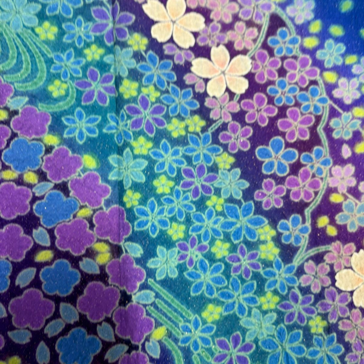  振袖 身丈166.5 cm 裄丈66 M 袷 桜 流水 銀通し 絞り 青 正絹 振袖 着物