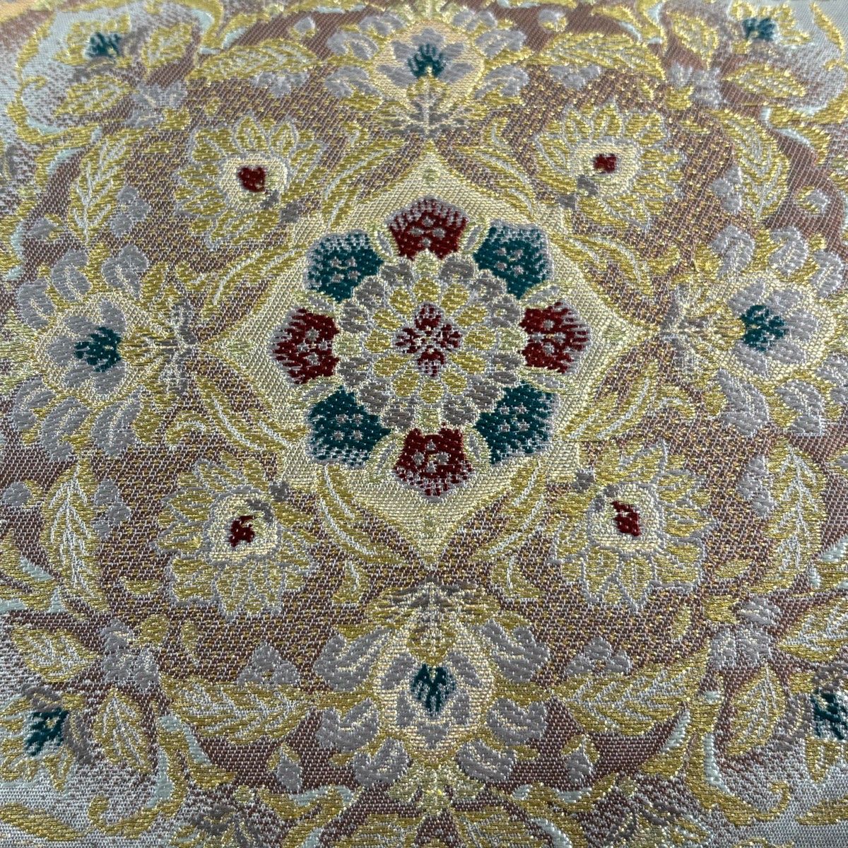 袋帯 華文 草花 箔 金糸 灰紫 六通 正絹