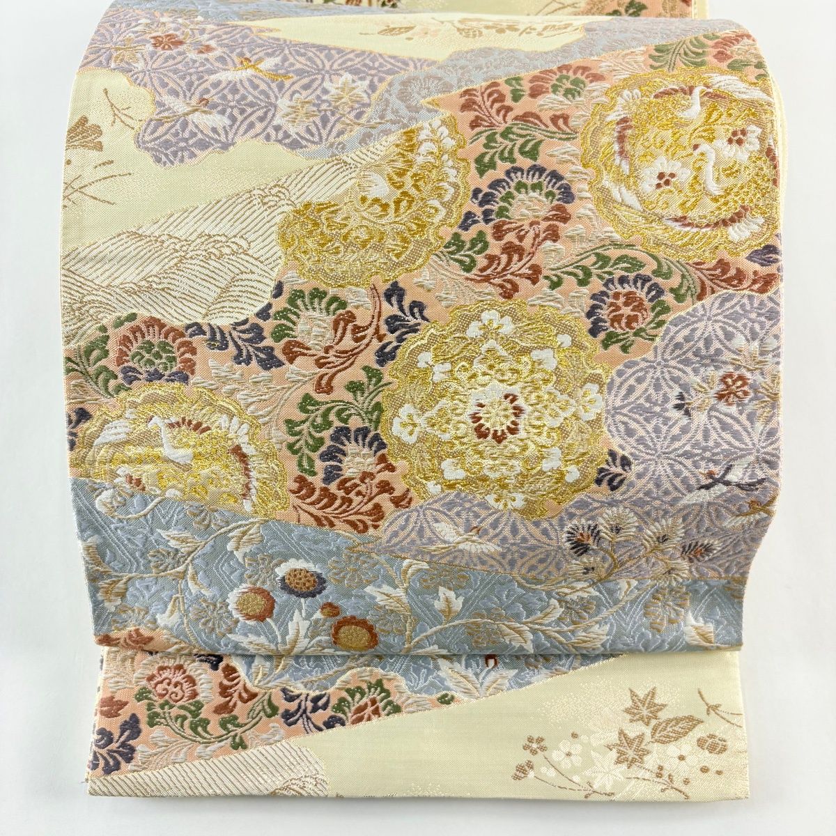 袋帯 華文 蜀江文 金糸 箔 ベージュ 全通 正絹