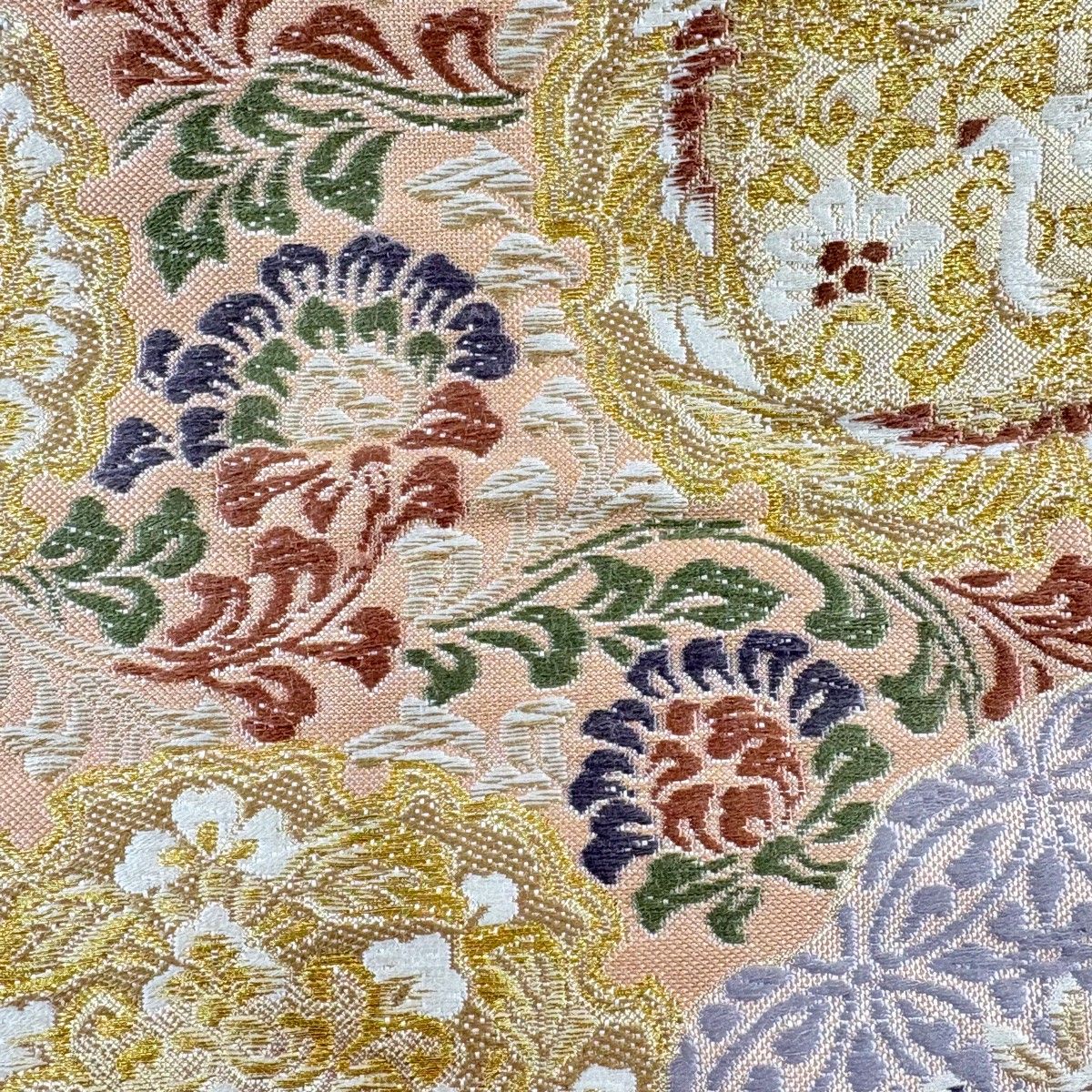 袋帯 華文 蜀江文 金糸 箔 ベージュ 全通 正絹