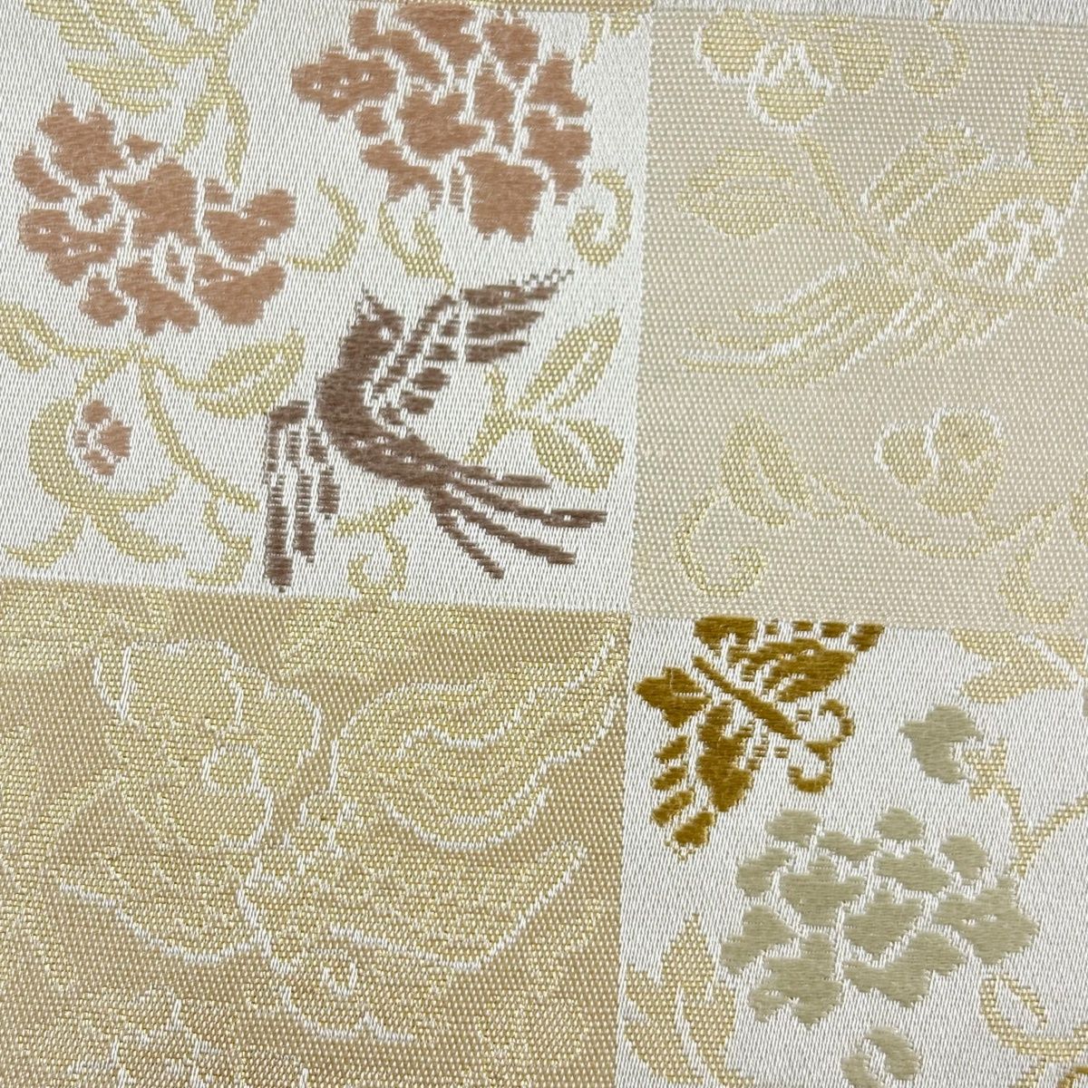 袋帯 箔屋清兵衛 落款 草木染 欧亜吉祥文 箔 ベージュ 六通 正絹
