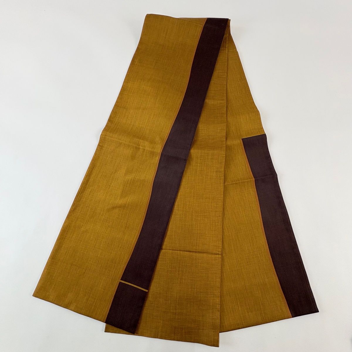  袋帯 木屋太 落款 よろけ縞 山吹茶色 六通 正絹 袋帯 帯