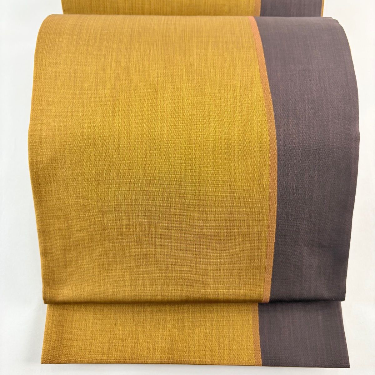 袋帯 木屋太 落款 よろけ縞 山吹茶色 六通 正絹