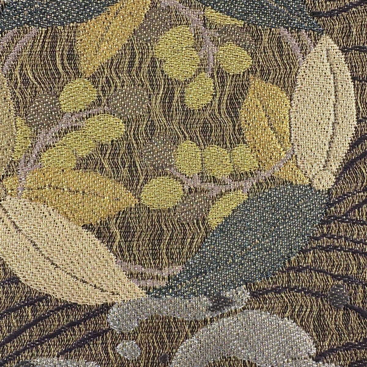 袋帯 安藤一兆謹製 うさぎ 波頭 金糸 銀糸 金色 六通 正絹