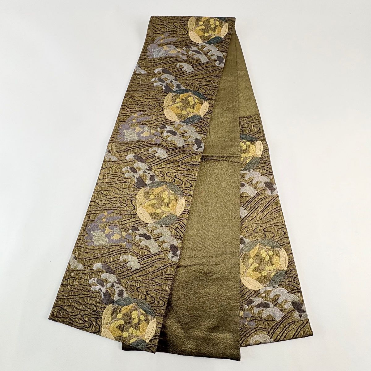  袋帯 安藤一兆謹製 うさぎ 波頭 金糸 銀糸 金色 六通 正絹 袋帯 帯