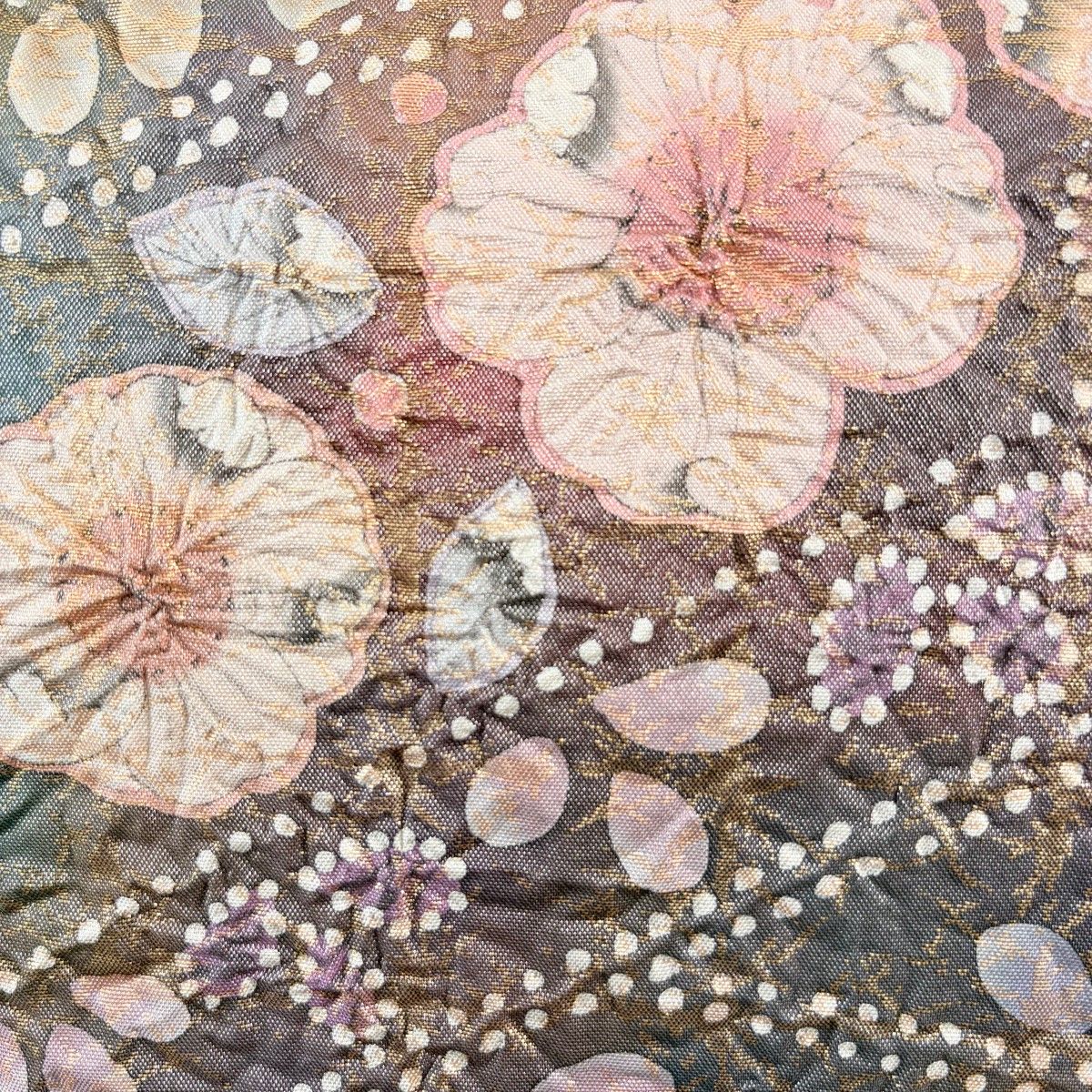 袋帯 辻が花 格子 箔 紫 お太鼓柄 正絹