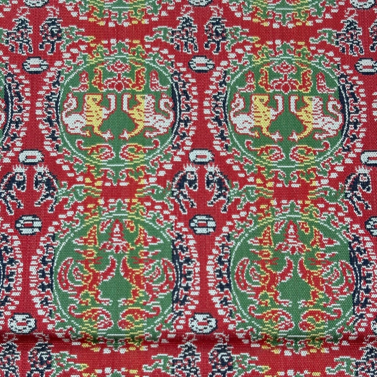 開き名古屋帯 龍村美術織物 比翼仕立て 樹下双樹 赤 正絹