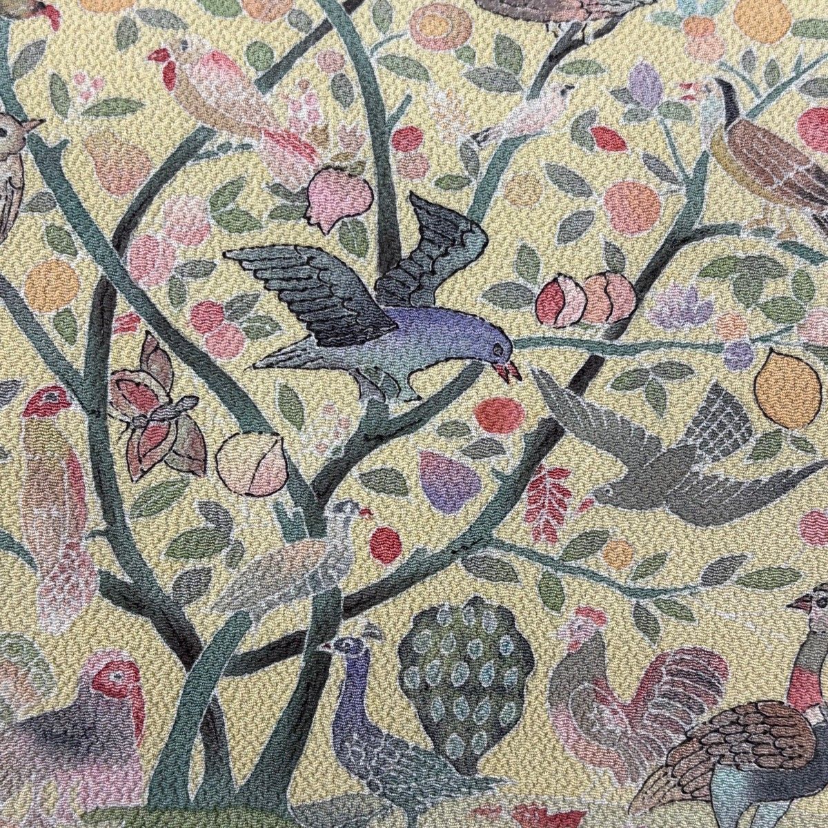 袋帯 花鳥 動物 縮緬 緑 お太鼓柄 正絹