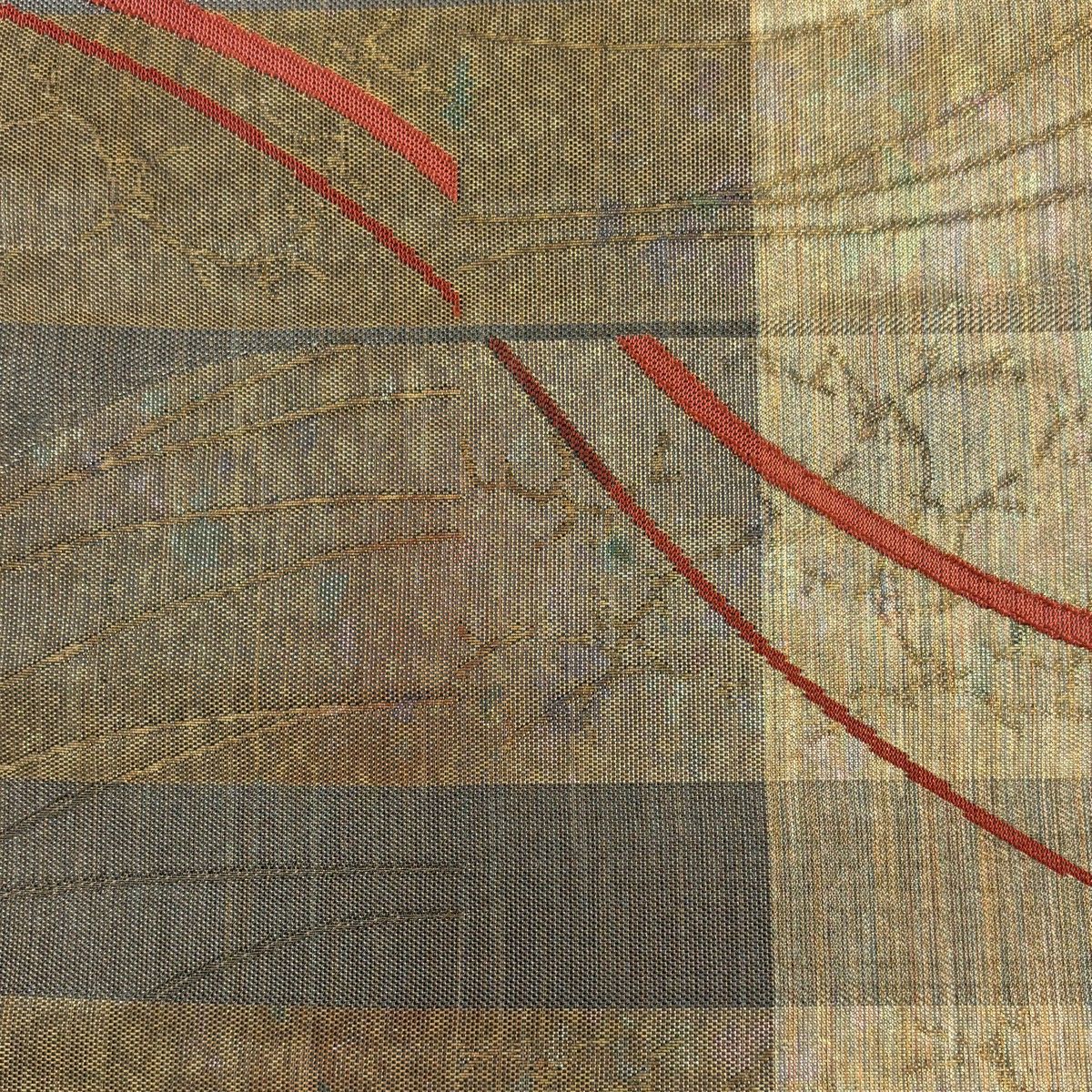 袋帯 幾何学模様 箔 茶色 お太鼓柄 正絹