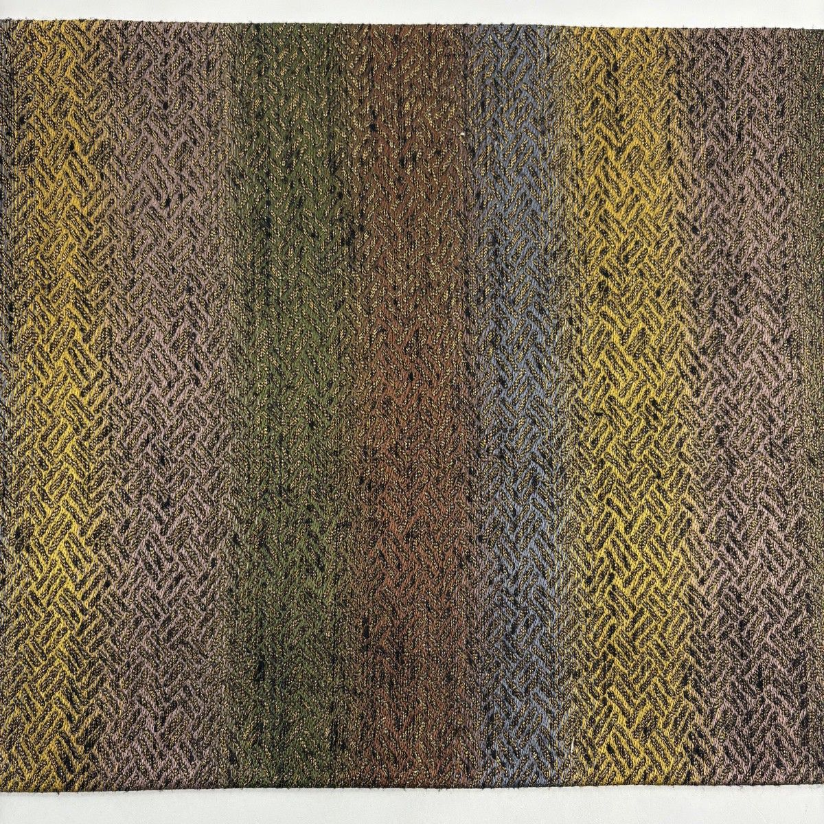  袋帯 祥園 落款 段縞 幾何学模様 金糸 ベージュ 全通 正絹 袋帯 帯