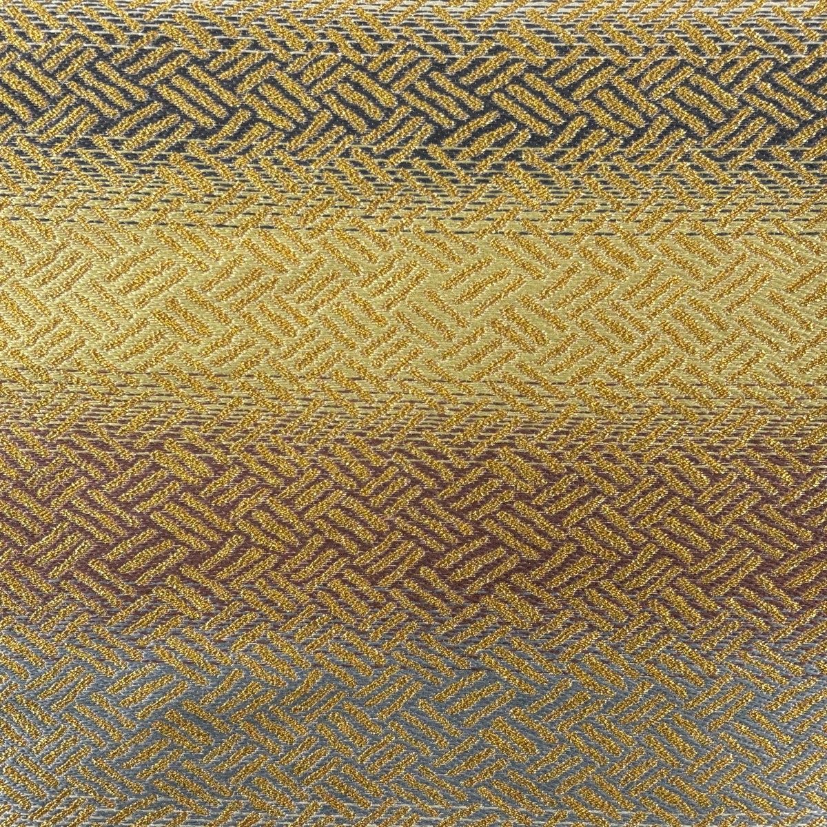 袋帯 祥園 落款 段縞 幾何学模様 金糸 ベージュ 全通 正絹