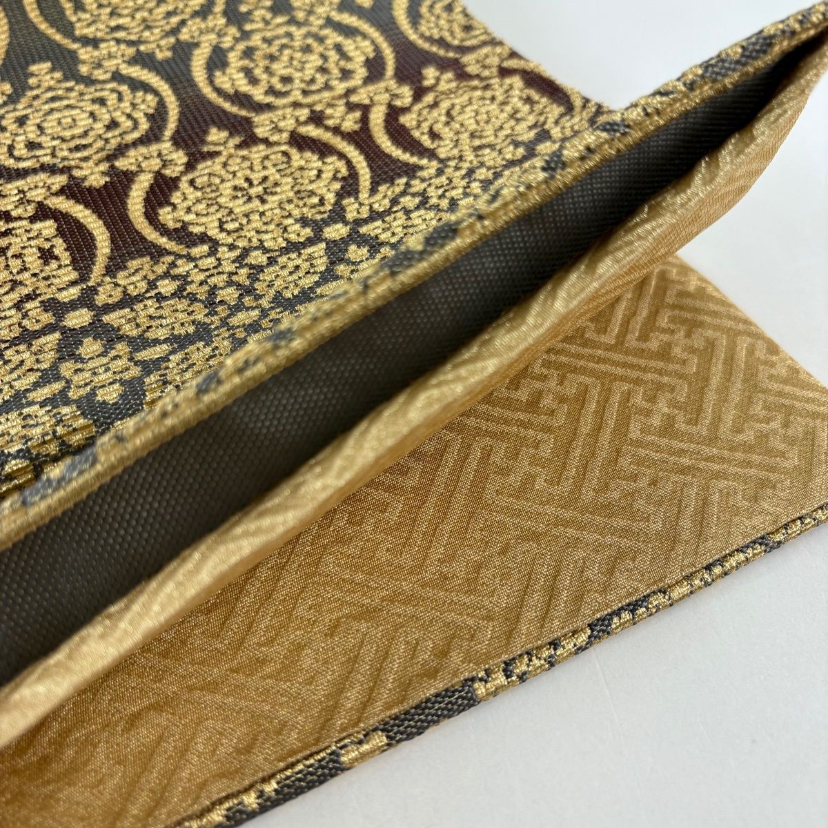  袋帯 華文 立涌 輪奈織 金糸 灰色 六通 正絹 袋帯 帯