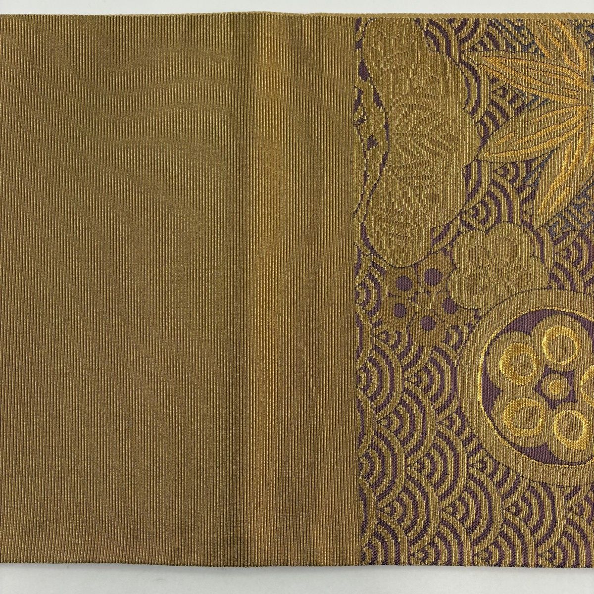  袋帯 松竹梅 紗綾型 金糸 箔 紫 六通 正絹 袋帯 帯