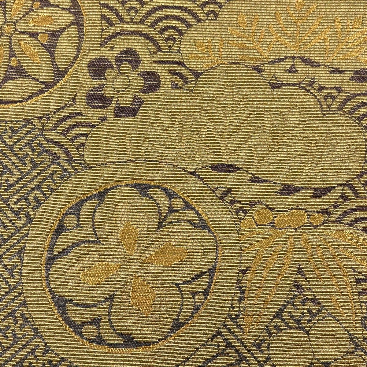 袋帯 松竹梅 紗綾型 金糸 箔 紫 六通 正絹