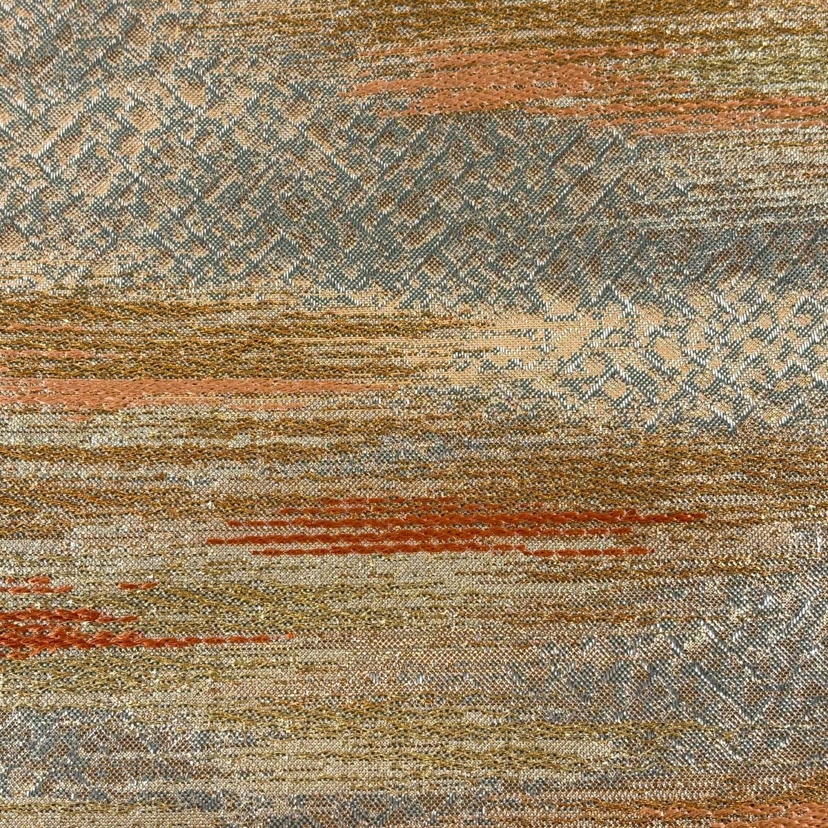 袋帯 落款 証紙 霞 幾何学模様 箔 金糸 金色 六通 正絹