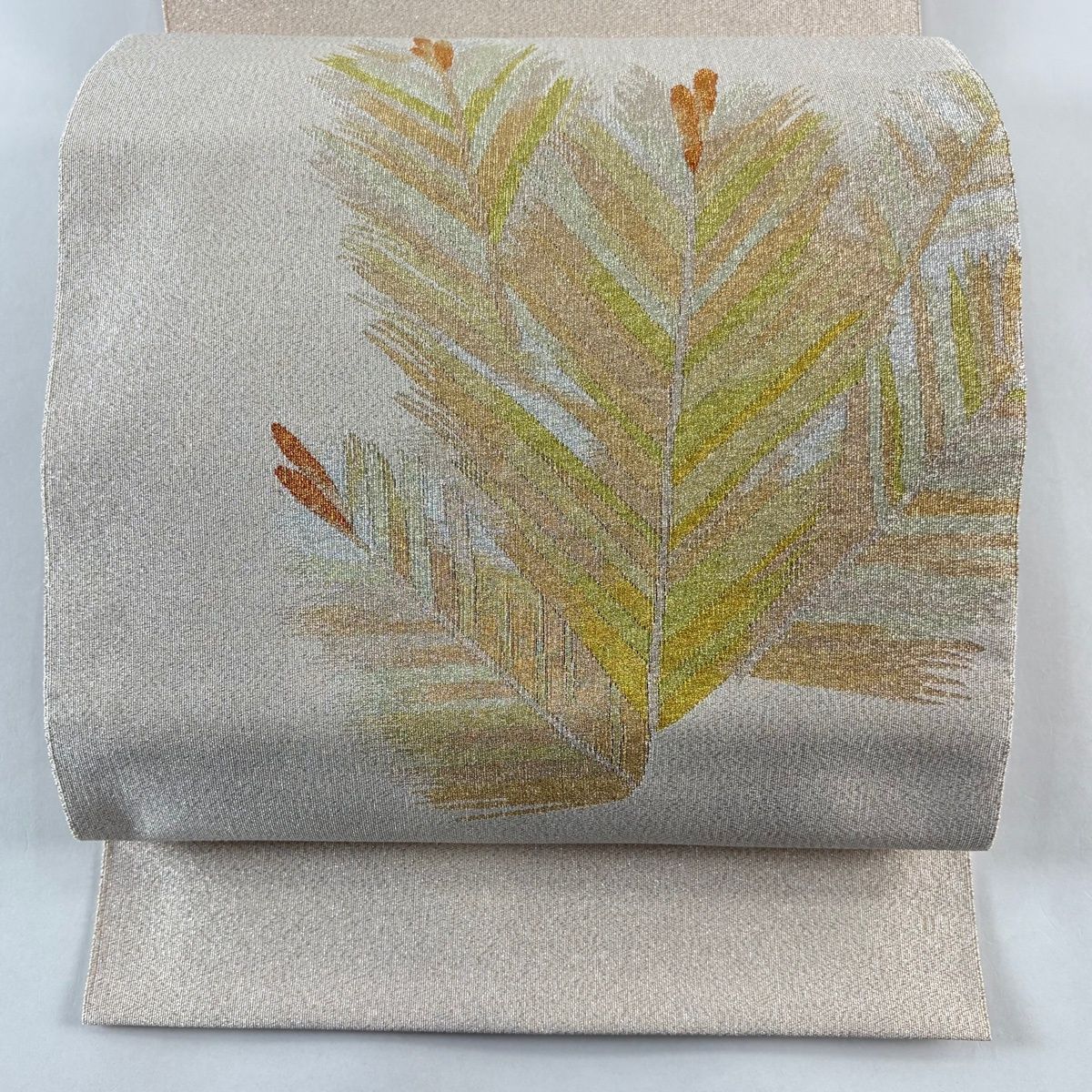 名古屋帯 松葉仕立て 八寸名古屋帯 若松 金銀糸 クリーム 正絹