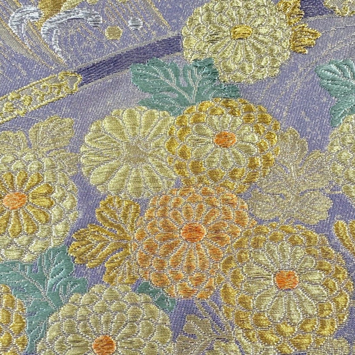 袋帯 落款 本家加納 波頭 若松 金銀糸 箔 紫 六通 正絹