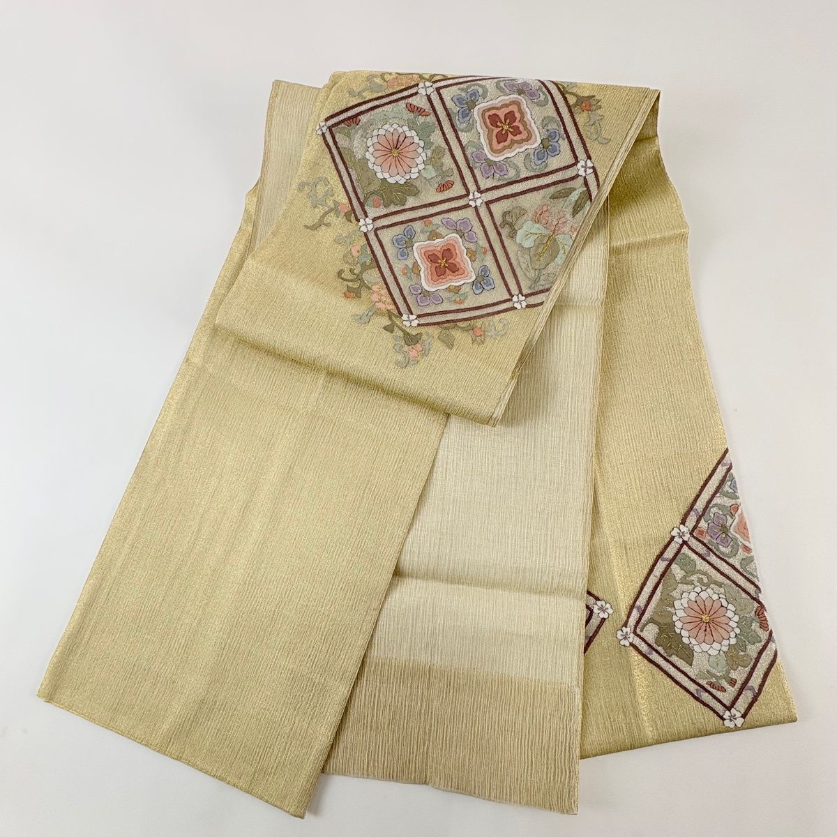  袋帯 花菱 花唐草 金銀糸 金色 お太鼓柄 正絹 袋帯 帯