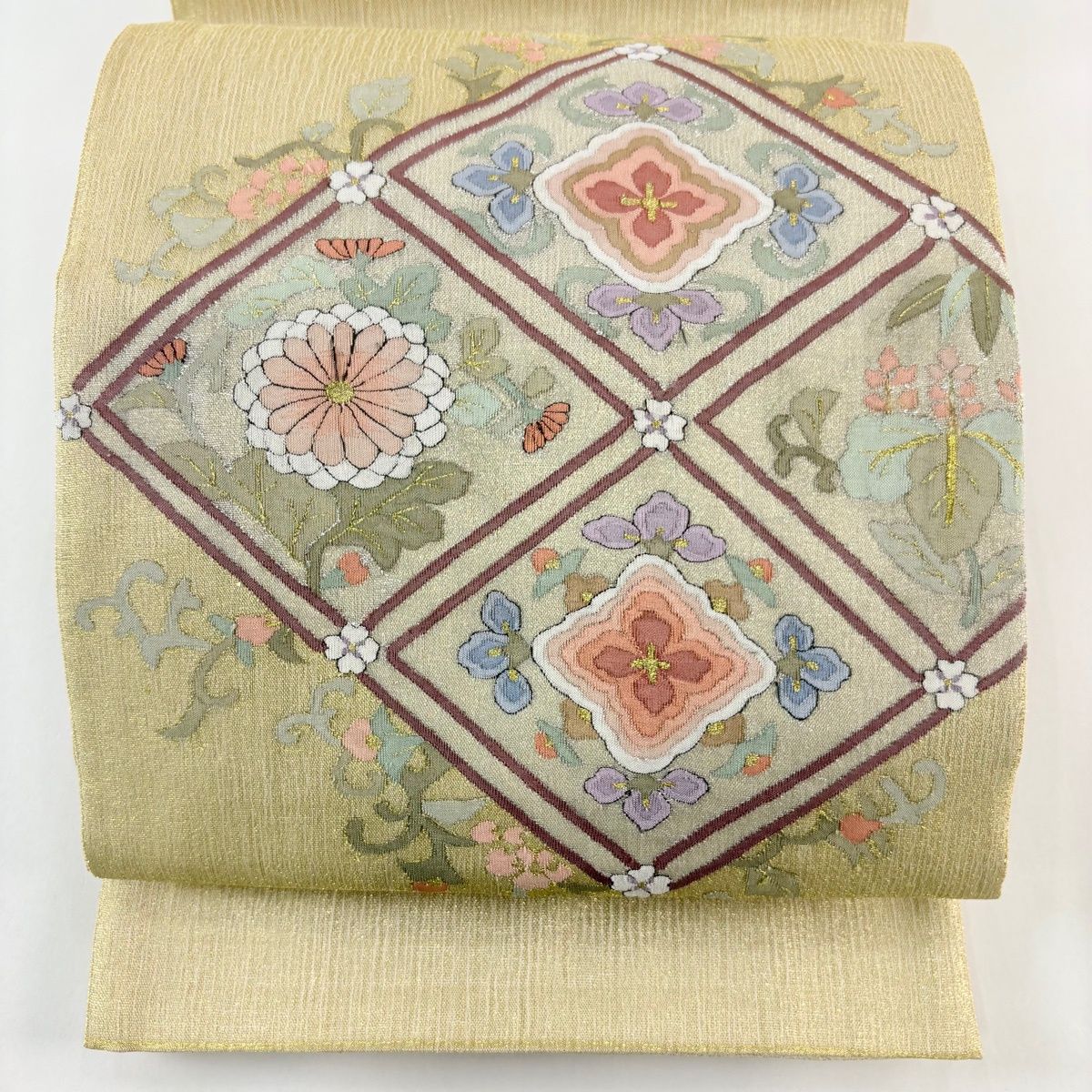 袋帯 花菱 花唐草 金銀糸 金色 お太鼓柄 正絹