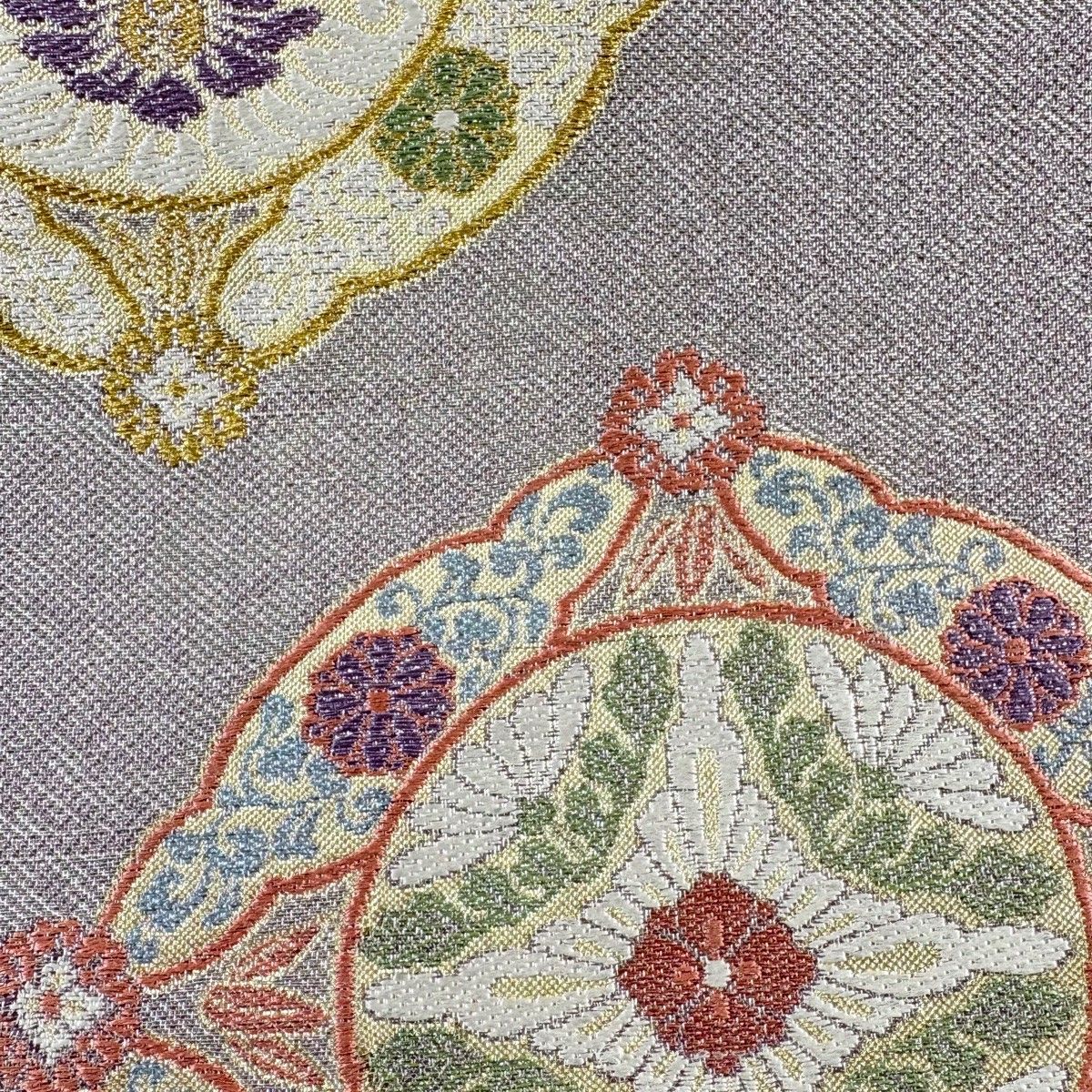 袋帯 華文 花唐草 唐織 箔 灰紫 六通 正絹