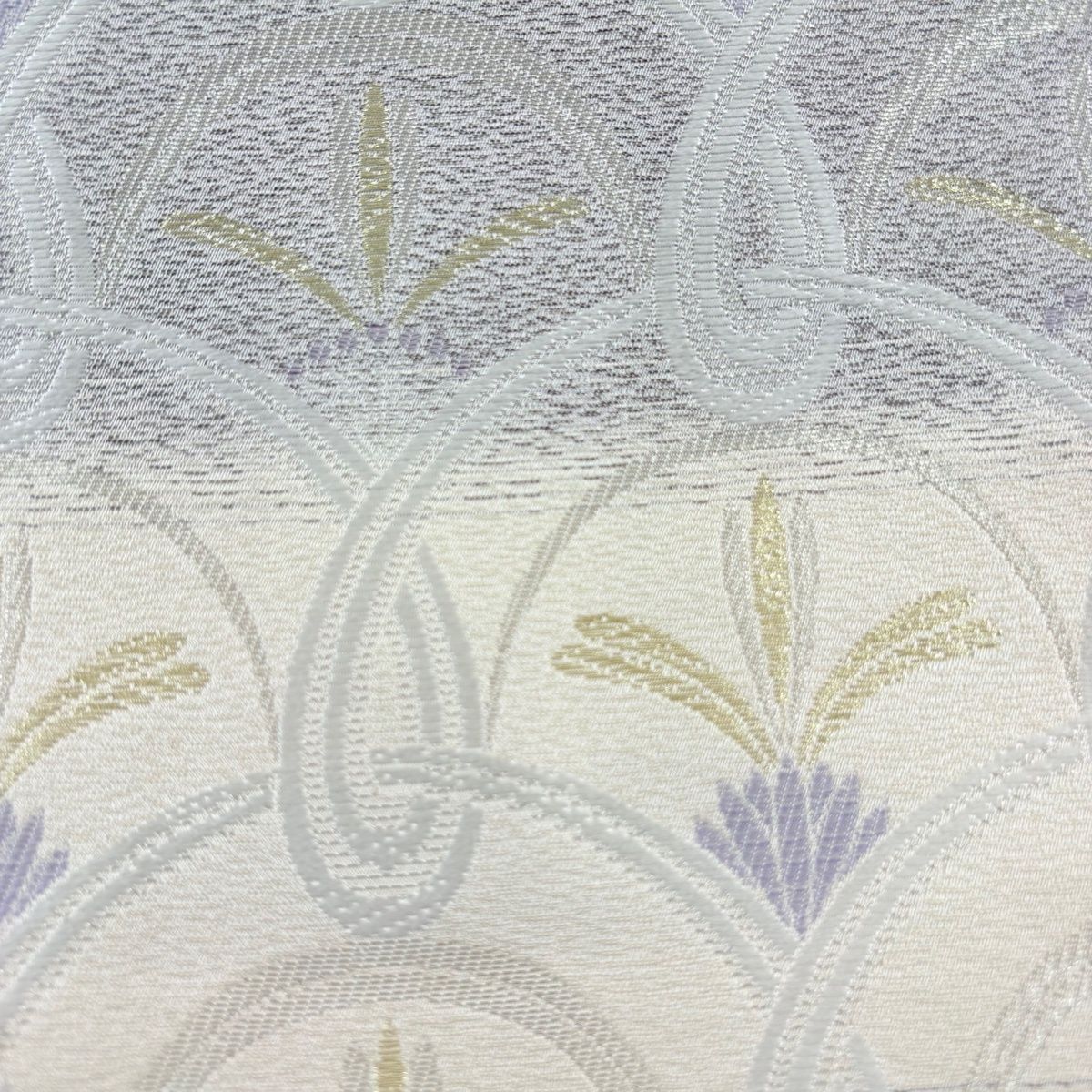 袋帯 幾何学 金銀糸 刺繍 クリーム 六通 正絹