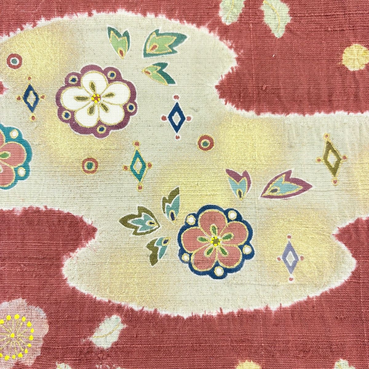 袋帯 松井青々 落款 紬地 梅 霞 金彩 赤茶 お太鼓柄 正絹