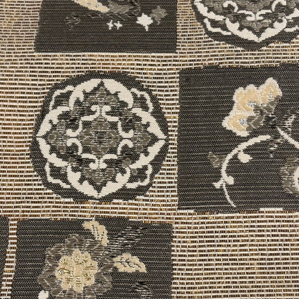 袋帯 秀品 華文 花鳥 箔 刺繍 金色 六通 正絹