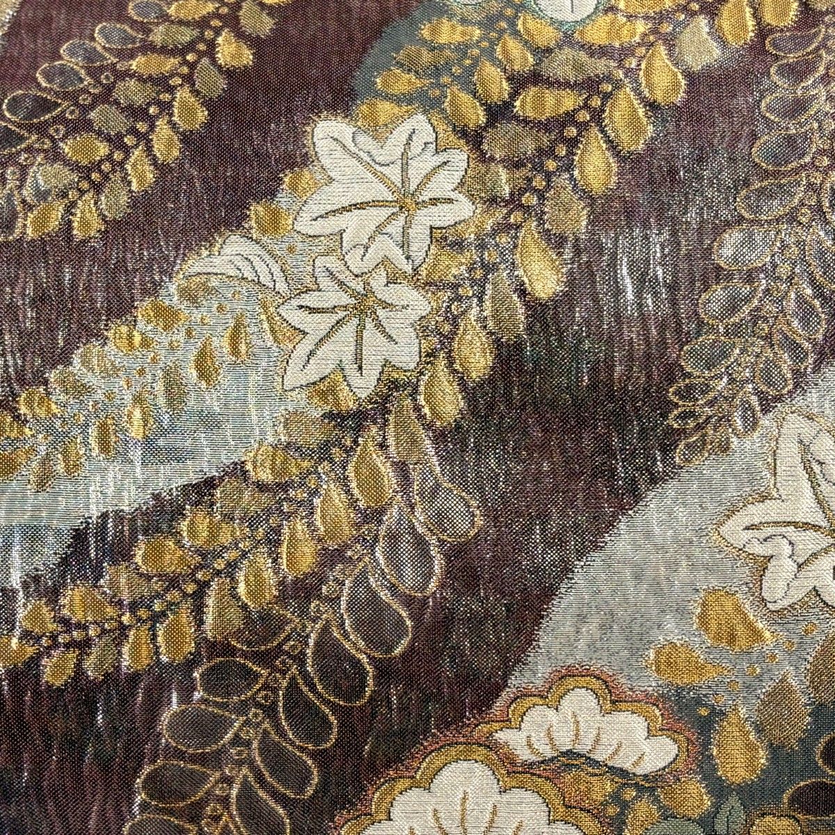 袋帯 秀品 草花 松 金糸 箔 紫 六通 正絹