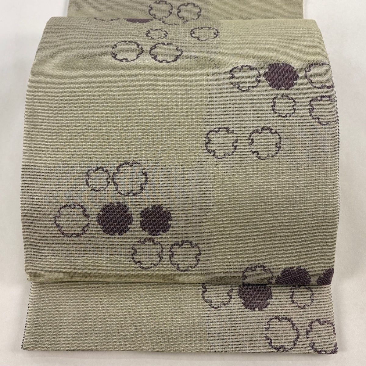 袋帯 秀品 雪輪 変わり市松 灰茶 六通 正絹