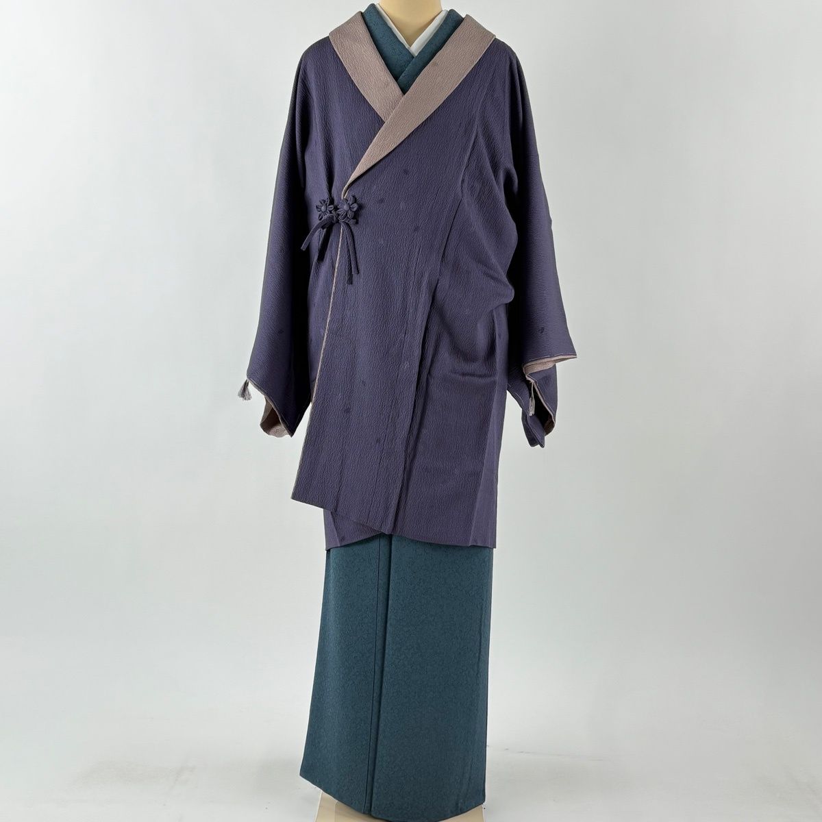 道中着 身丈94.5 cm 裄丈68 L 和装コート へちま衿 地紋 紫 正絹 秀品