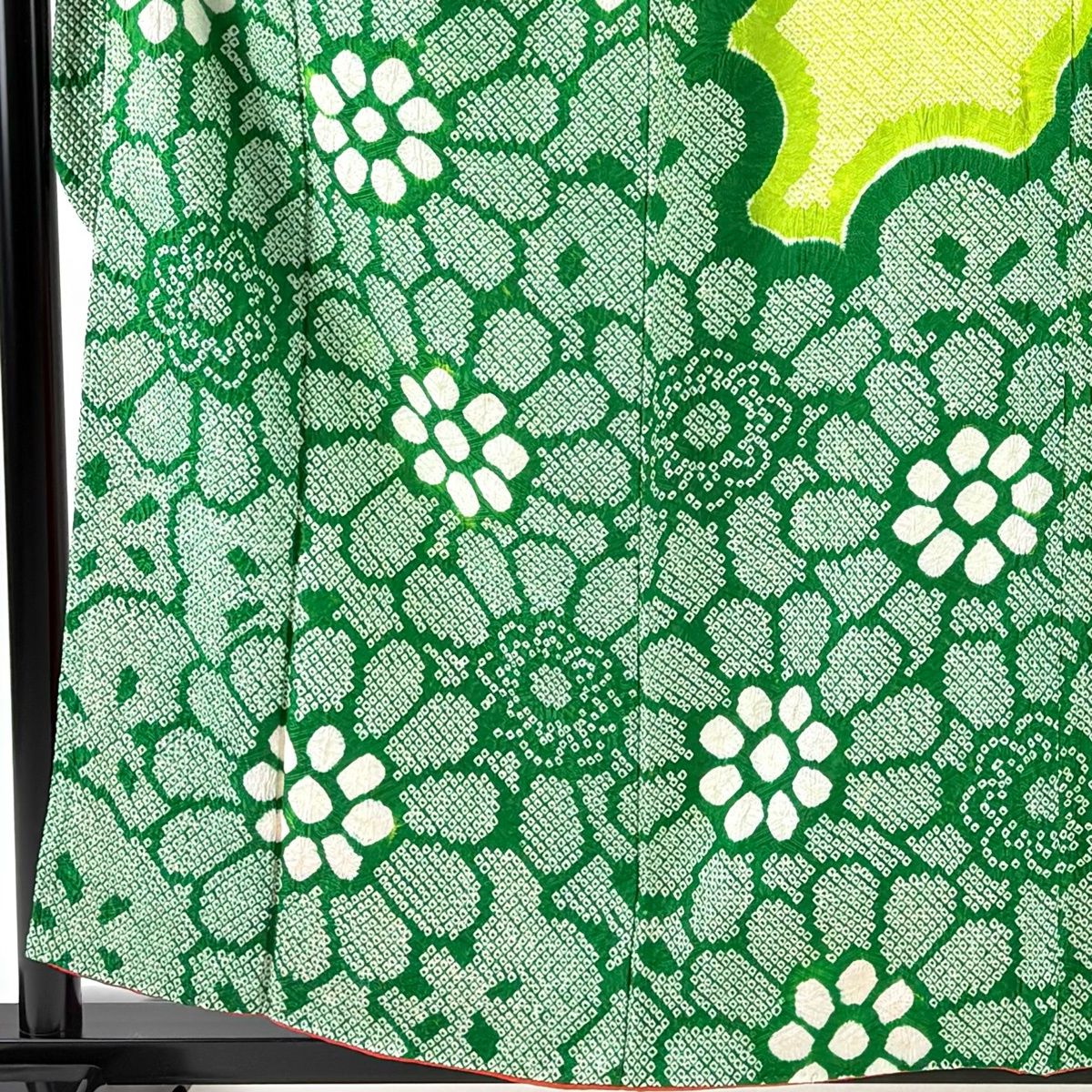 振袖 身丈156.5 cm 裄丈64 M 袷 花 総絞り 染め分け 黄緑色 正絹 秀品