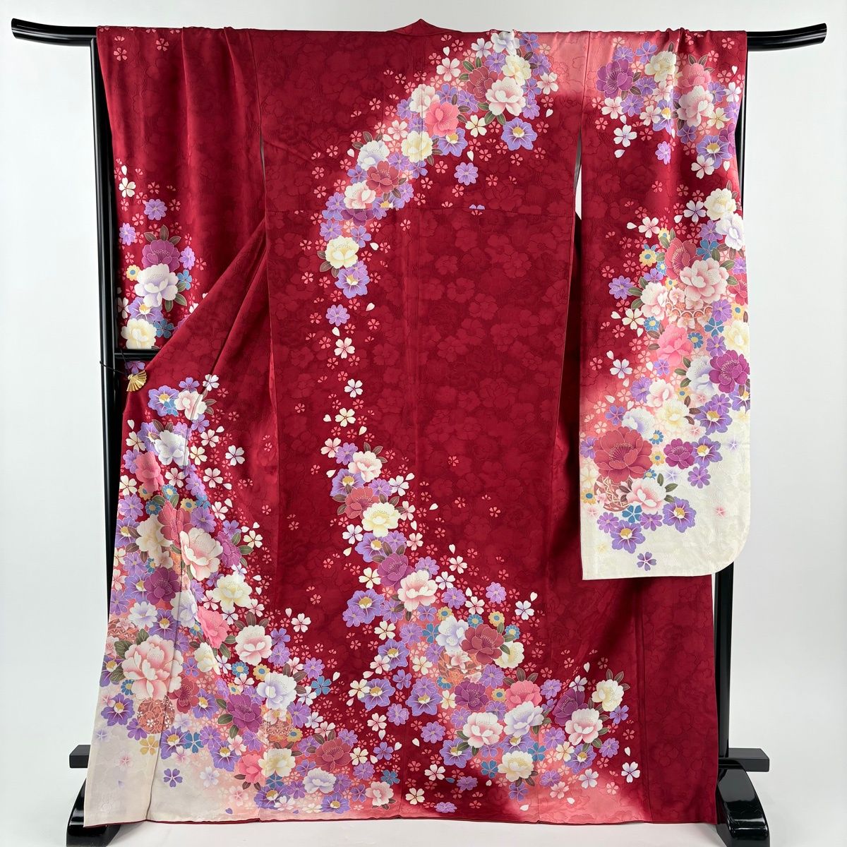 振袖 身丈172 cm 裄丈71 5 L 袷 草花 鞠 金糸 金彩 赤 正絹 秀品