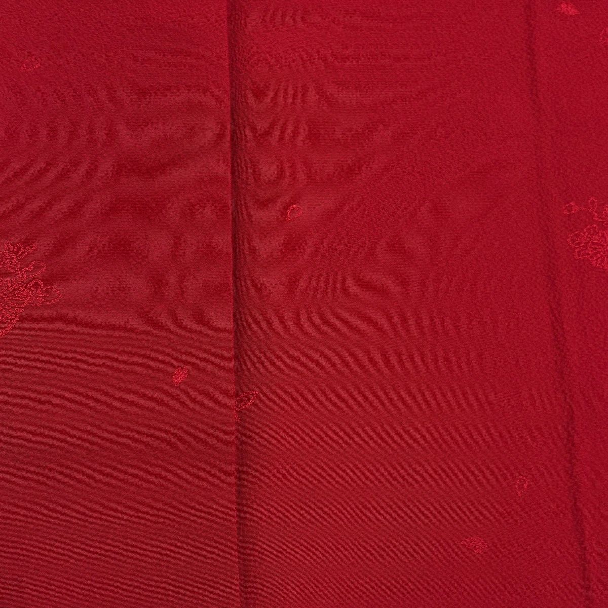 美品】 色無地 身丈151.5cm 裄丈66.5cm M 袷 山本寛斎 落款 地紋 赤