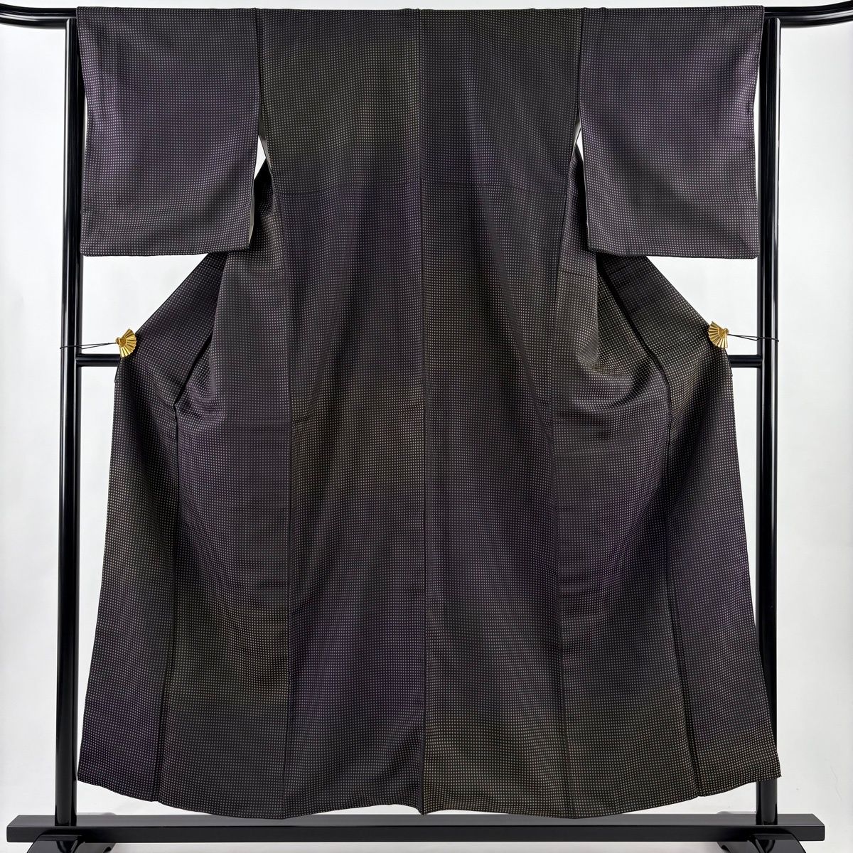 小紋 身丈154 cm 裄丈64 M 袷 段縞 幾何学 灰紫 正絹 秀品