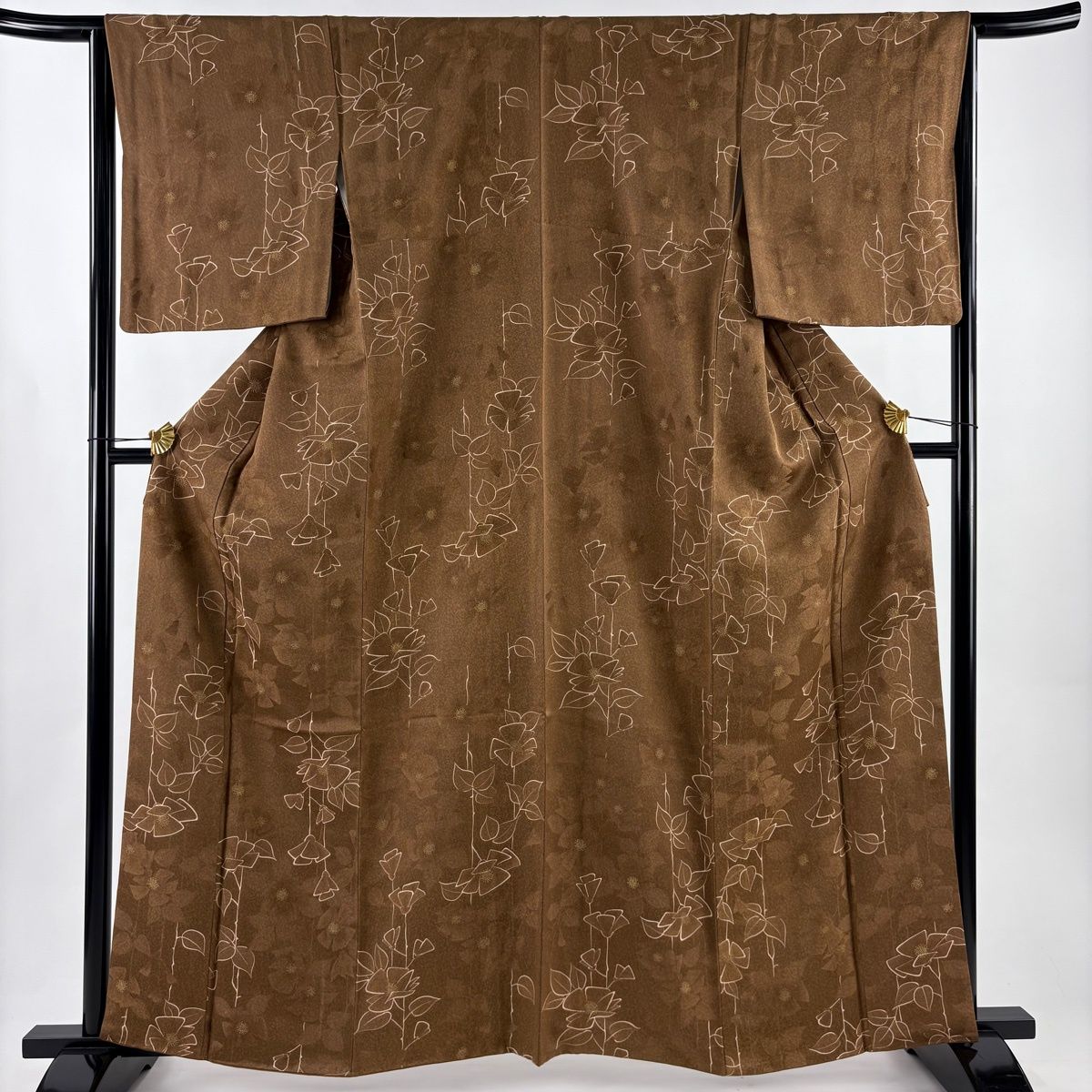 小紋 身丈162 cm 裄丈65 M 袷 草花 地紋 茶色 正絹 秀品